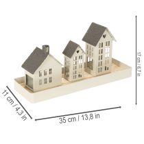 Artikel Lichthaus Set Metall Grau drei Häuser mit Tablett 35 cm