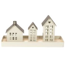 Artikel Lichthaus Set Metall Grau drei Häuser mit Tablett 35 cm