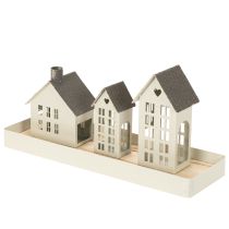 Artikel Lichthaus Set Metall Grau drei Häuser mit Tablett 35 cm