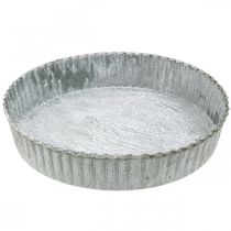 Dekoteller Kuchenform, Metalldeko, Kerzentablett rund Weiß gewaschen Ø21,5cm H4,5cm