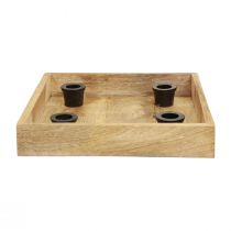 Artikel Kerzentablett aus Mangoholz mit 4 schwarzen Stabkerzenhaltern 24,5 cm