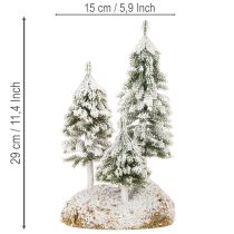 Artikel Schneetannen 29cm mit Moosunterlage für Tisch- und Weihnachtsdekoration