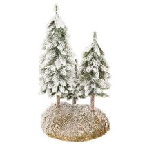 Artikel Schneetannen 29cm mit Moosunterlage für Tisch- und Weihnachtsdekoration