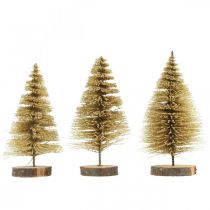 Artikel Mini-Tannenbäume Gold Kunststoff auf Holzsockel H 7 cm 6 Stück