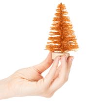 Artikel Miniatur-Tannenbaum Tischdeko 12 cm, Grün Rot Orange, 6er-Set, künstlich auf Holzsockel