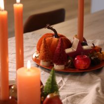 Artikel Miniatur-Tannenbaum Tischdeko 12 cm, Grün Rot Orange, 6er-Set, künstlich auf Holzsockel