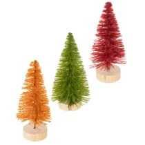 Artikel Künstliche Mini-Tannenbäume mit Holzfuss 16 cm 6er-Set in Grün, Rot und Orange für Innenbereich