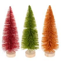 Artikel Künstlicher Tannenbaum 31 cm aus Kunststoff und Holz in Grün, Rot und Orange im 3er-Set