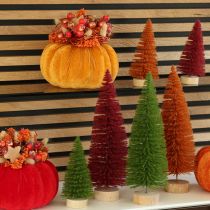 Artikel Künstlicher Tannenbaum 31 cm aus Kunststoff und Holz in Grün, Rot und Orange im 3er-Set