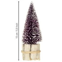 Artikel Dekorativer Tannenbaum aus Kunststoff in Lila mit Schneespitze auf Holzfuss 15 cm 3er-Set