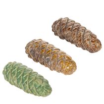 Artikel Tannenzapfenkeramik 14cm 3er-Set grün und braun für Herbstdeko