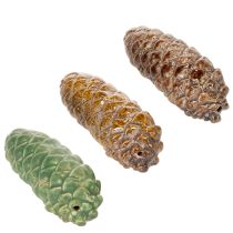 Artikel Tannenzapfenkeramik 14cm 3er-Set grün und braun für Herbstdeko