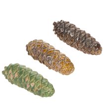Artikel Tannenzapfenkeramik 14cm 3er-Set grün und braun für Herbstdeko