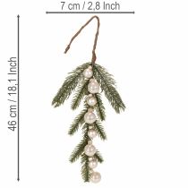 Artikel Künstlicher Tannenzweig mit weissen Mini-Christbaumkugeln, 46 cm, 2 Stück für Weihnachtsdekoration
