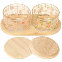 Artikel Tapas-Set mit Gläsern, Pfirsichmotiv, Holzdeckeln und Tablett 20×10×6,5 cm