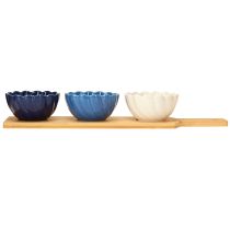 Artikel Tapas-Schalen-Set aus Keramik mit Bambustablett Blau Weiss 40×10 cm