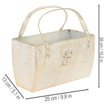 Artikel Goldfarbene Metalltasche Dekogefäss rechteckig 26 cm für Innenbereich