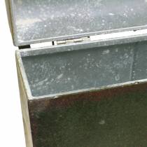 Pflanzgefäß Tasche mit Deckel und Ledergurten Metall Grau, Braun / Rost H28,5cm