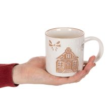 Artikel Keramiktasse mit Lebkuchen-Hausmotiv und Reliefmuster 9 cm