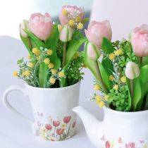 Artikel Pflanzgefäss Keramik, Tasse mit Blumenmotiv, 10,5 cm Höhe, Weiss-Bunt