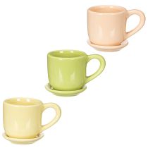 Artikel Kaffeetassen-Set aus Keramik mit Untersetzer, 11 cm, 3-teilig, Gelb, Grün, Orange