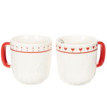 Artikel Kaffeetasse 9cm Keramik mit rotem Henkel und Herzmotiv 2er-Set