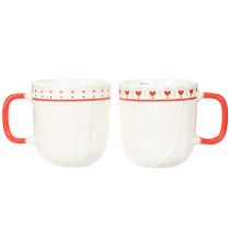 Artikel Kaffeetasse 9cm Keramik mit rotem Henkel und Herzmotiv 2er-Set