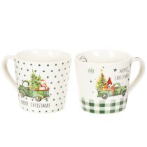 Artikel Weihnachtstassen-Set Keramik 10 cm grün mit Weihnachtsauto-Motiv