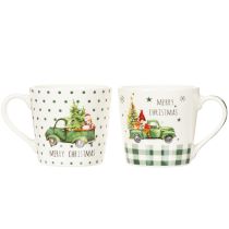 Artikel Weihnachtstassen-Set Keramik 10 cm grün mit Weihnachtsauto-Motiv