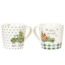 Artikel Weihnachtstassen-Set Keramik 10 cm grün mit Weihnachtsauto-Motiv