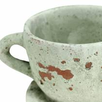 Artikel Pflanztopf Übertopf Tasse mit Unterteller, Vintage Grau, Ton, Ø8cm H6,5cm, 4 Stück