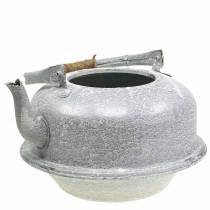 Pflanzgefäß Teekessel Zink Grau, Weiß gewaschen Ø26cm H15cm