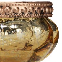 Artikel Teelichtglas aus Glas Champagner Antik Gold mit Metallrand Ø6 cm H3.5 cm