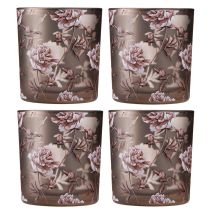 Artikel Teelichtglas Tischdeko Nelken Braun Silber H8cm 4 St