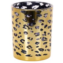 Artikel Windlicht Glas Leopardenmuster Gold für Tischdekoration 12 cm