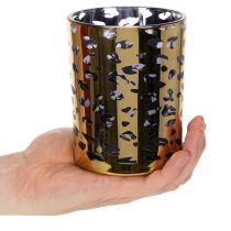 Artikel Windlicht Glas Leopardenmuster Gold für Tischdekoration 12 cm