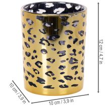Artikel Windlicht Glas Leopardenmuster Gold für Tischdekoration 12 cm
