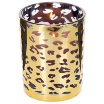 Artikel Windlicht Glas Leopardenmuster Gold für Tischdekoration 12 cm