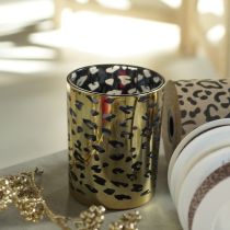 Artikel Windlicht Glas Leopardenmuster Gold für Tischdekoration 12 cm