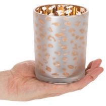 Artikel Windlicht aus Glas mit Leopardenmuster, 12 cm, gold-silbern