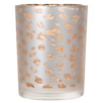 Artikel Windlicht aus Glas mit Leopardenmuster, 12 cm, gold-silbern