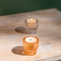 Artikel Teelichthalter Glas gerillt Ø5,5cm H5cm orange und rosa Set 2-teilig