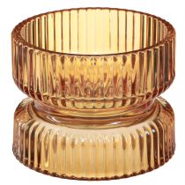 Artikel Teelichthalter Glas Geriffelt Deko Orange Ø9cm H7cm 4 St