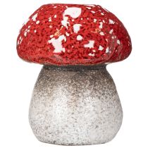 Artikel Dekorativer Stabkerzenhalter aus Keramik, Fliegenpilz-Design, 9 cm hoch, rot-weiss