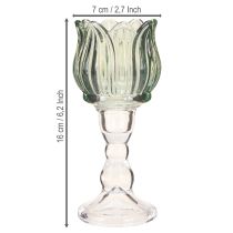 Artikel Teelichthalter Glas Tulpenform Grün Ø7cm H16cm 2er-Set