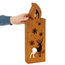 Artikel Teelichthalter Weihnachten Edelrost Hirsch Kerzenform 45x14cm Metall rostbraun