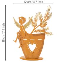Artikel Teelichthalter aus Metall Engel mit Edelrost Ø8cm H18cm für weihnachtliche Dekoration