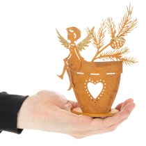 Artikel Teelichthalter aus Metall Engel mit Edelrost Ø8cm H18cm für weihnachtliche Dekoration