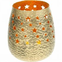Artikel Weihnachtsdeko Teelichthalter Metall mit Sternen Golden Ø18cm H20cm