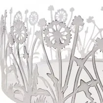 Artikel Dekotablett Metall Ø25cm Weiss Silber mit Pusteblumen Motiv für Frühling